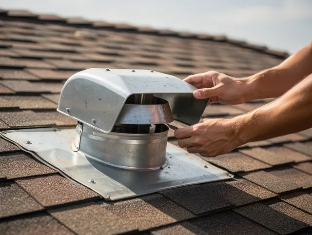 Laguna Woods Dryer Vent Cleaning certified technician safely cleaning a roof-mounted dryer vent in Laguna Woods