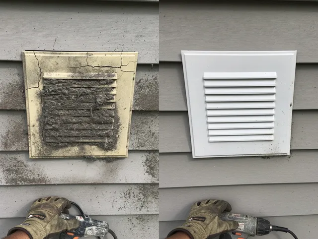 Laguna Woods Dryer Vent Cleaning technician installing high-quality dryer vent cover at a residential property in Laguna Woods